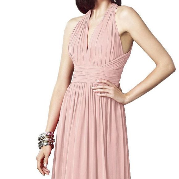 Dessy 2908..Full Length, V-Neck, Halter Chiffon Dress..Rose..Assorted Sizes..NWT - Picture 3 of 6